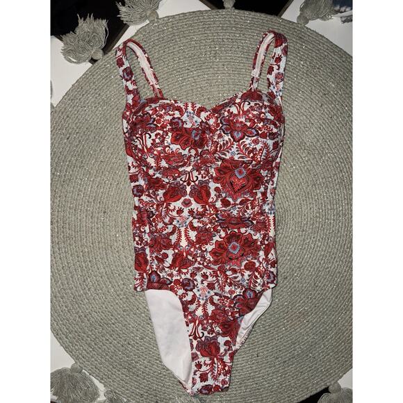 Niptuck Swim womens one piece bathing suit red Floral print size 4 Boho Bright - Picture 2 of 9